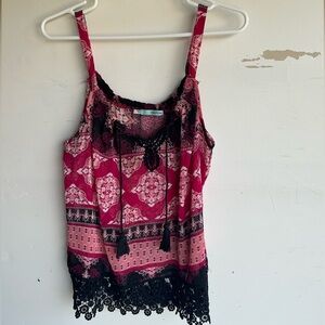Maurice’s Pink and Black Lace Trim Top
